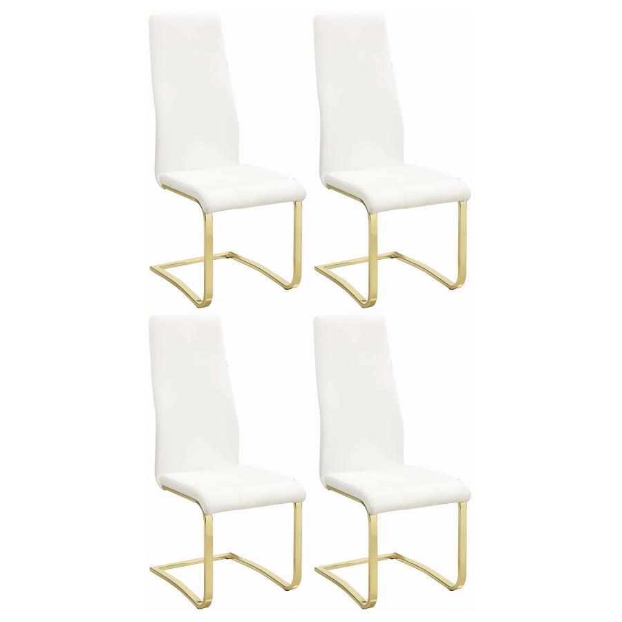 Montclair Upholstered Dining Side Chair (Set of 4) – Modern Floating Cantilever Design with White Faux Leather and Gold Metal Legs