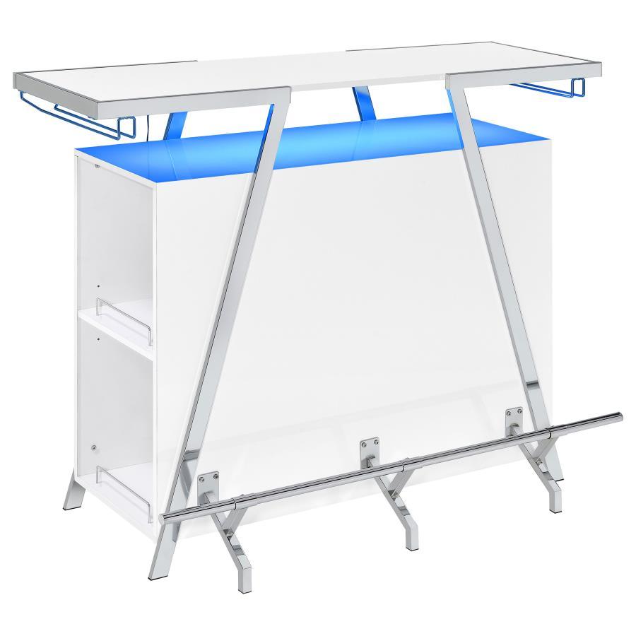 Araceli Freestanding LED Home Bar Cabinet – White High Gloss Finish, Contemporary Modular Design with Bottle Storage, LED Lighting, and Spacious Worktop