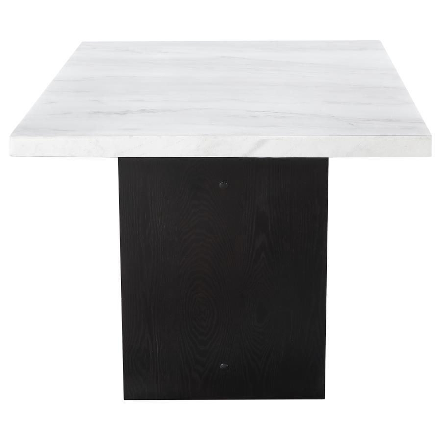 Osborne Marble Top Dining Table – Mid-Century Modern, Rustic Espresso Finish, Flared Legs, Durable Wood Construction, 72" x 38" x 30.25"