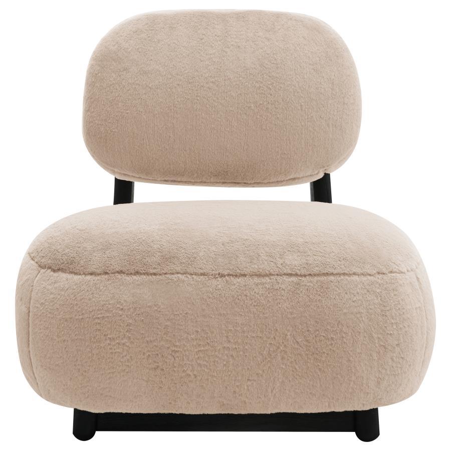 Duffie Upholstered Armless Accent Chair – Modern Slipper-Style Chair with Oval Open Back, Thick Cushion & Black Base Frame in Camel Fabric