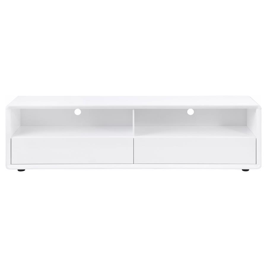 Ellice 71" TV Stand Media Console – White High Gloss Engineered Wood, Minimalist Modern Design with 2 Spacious Drawers for Living Room Storage