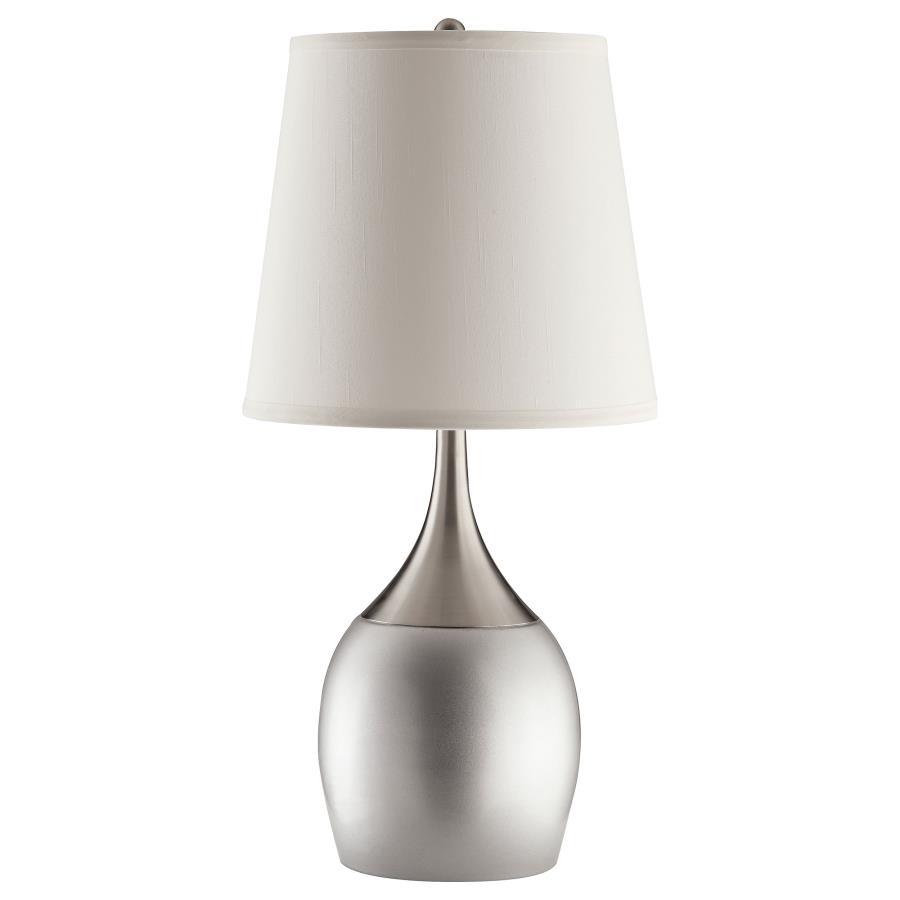 Tenya Empire Shade Urn Table Lamp Set of 2 – Brushed Silver Finish, Tapered White Shades, Modern Transitional Design for Bedroom, Living Room, or Office