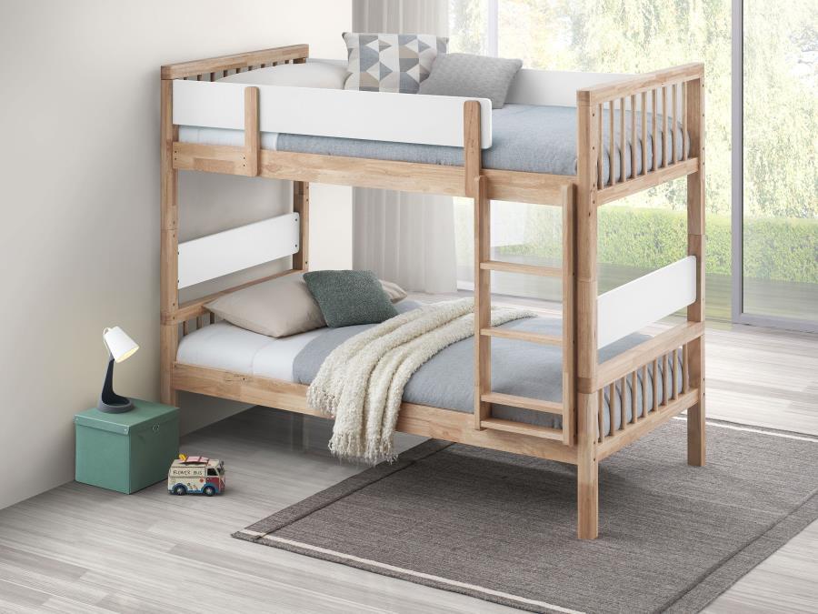 Dakota Wood Twin Over Twin Bunk Bed – Versatile, Multi-Configuration Design in Natural Wood, Solid Rubberwood & MDF, Ideal for Kids’ Rooms
