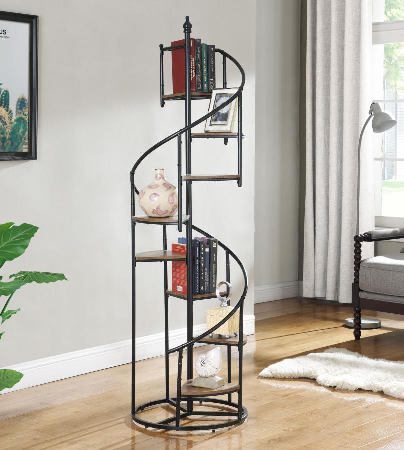 Roseglen – 8-Shelf Staircase Bookshelf in Rustic Brown Finish, Modern Open Display Storage for Living Room, Office, or Bedroom