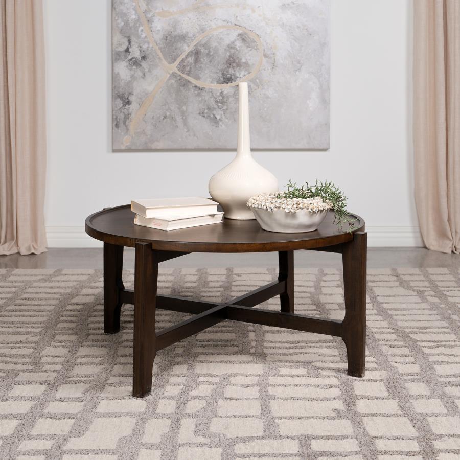 Cota Round Solid Wood Coffee Table – Dark Brown with Intersecting Legs for Timeless Elegance, Durable & Stylish