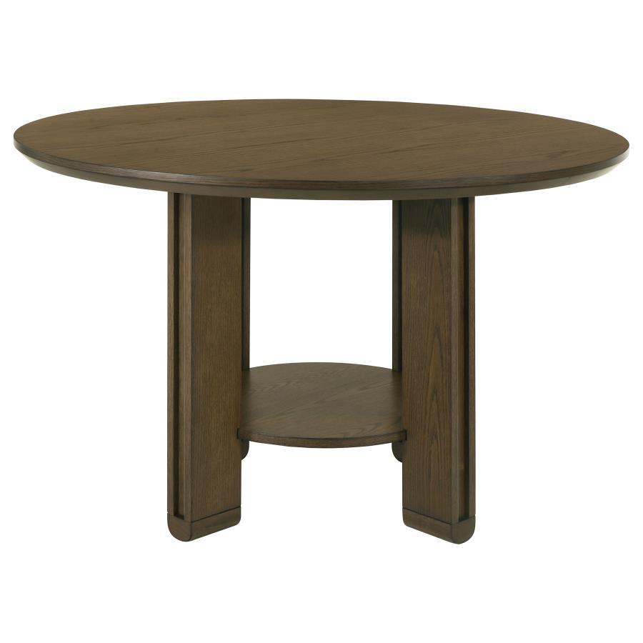 Ottowa Round Wood Dining Table With Shelf – Brown Finish, Transitional Design with Open Storage, Durable Wood Construction & Stylish Centerpiece