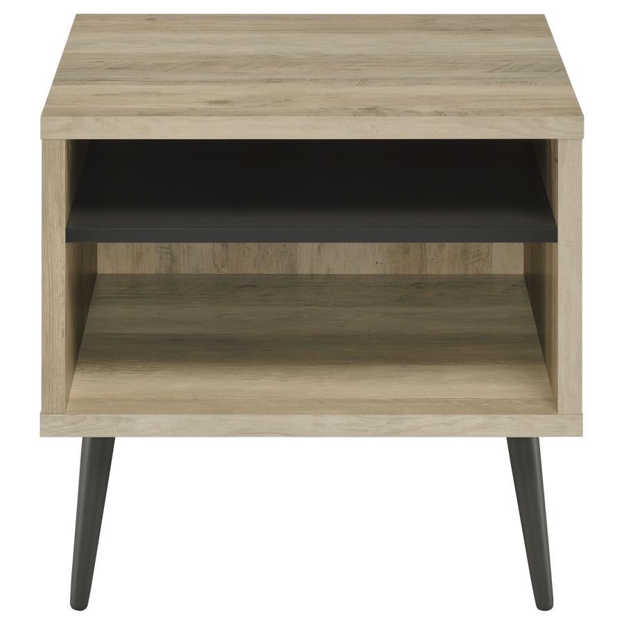 Welsh Square Engineered Wood End Table with Antique Distressed Pine Finish, Retro-Inspired Design, Gray Shelf, Tapered Rounded Rubberwood Legs