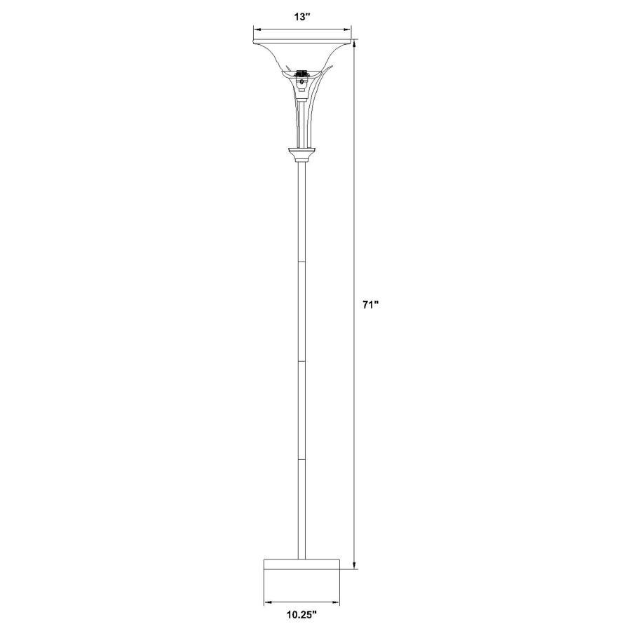 Archie Frosted Torchiere Floor Lamp with Brushed Steel Finish, Ribbed Glass Shade, Tall Slim Silhouette, and Modern Ambient Uplight Design