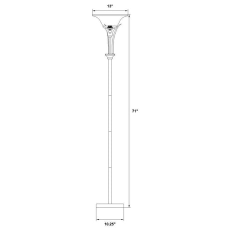 Archie Frosted Torchiere Floor Lamp with Brushed Steel Finish, Ribbed Glass Shade, Tall Slim Silhouette, and Modern Ambient Uplight Design