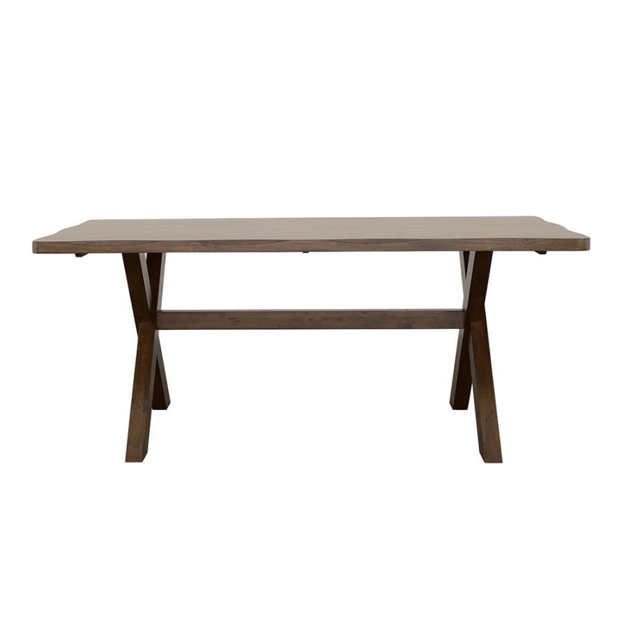 Alston Rectangular Dining Table in Knotty Nutmeg – Solid Hardwood Construction with Distressed Edges, Organic Wood Grain, and Timeless Rustic Charm