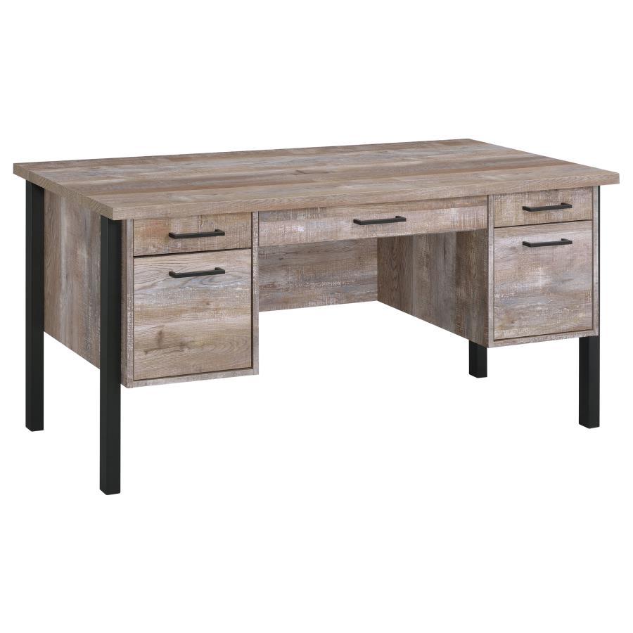 Samson 60" 4-Drawer Office Computer Desk in Weathered Oak with File Storage, Black Metal Accents, and Euro Glides – Rustic Home Office Design