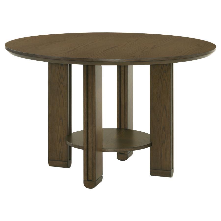 Ottowa Round Wood Dining Table With Shelf – Brown Finish, Transitional Design with Open Storage, Durable Wood Construction & Stylish Centerpiece
