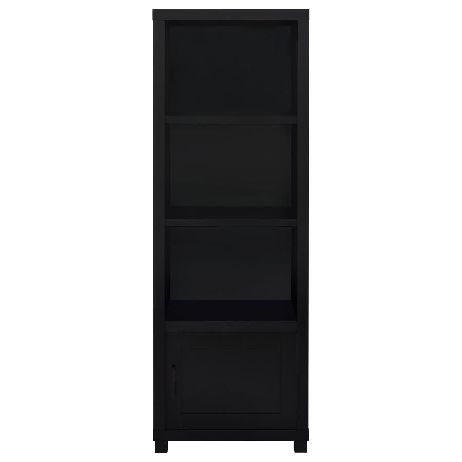 Jupiter 3-Shelf Engineered Wood Media Tower – Black, Single Door Cabinet, Minimalist Storage Bookcase, Contemporary Shelving Unit, 70.75"H
