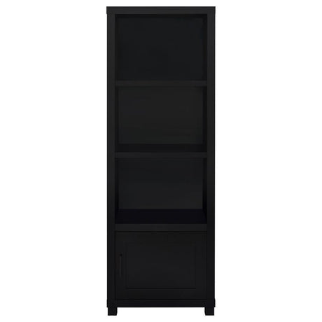 Jupiter 3-Shelf Engineered Wood Media Tower – Black, Single Door Cabinet, Minimalist Storage Bookcase, Contemporary Shelving Unit, 70.75"H