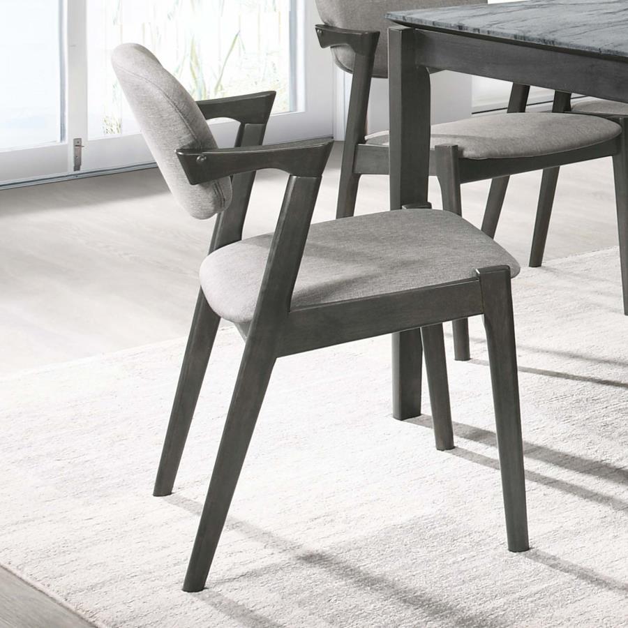 Stevie Padded Wood Dining Arm Chair Set of 2 – Mid-Century Modern Z-Chair, Black Finish, Angled Back Legs, Upholstered Seat and Backrest