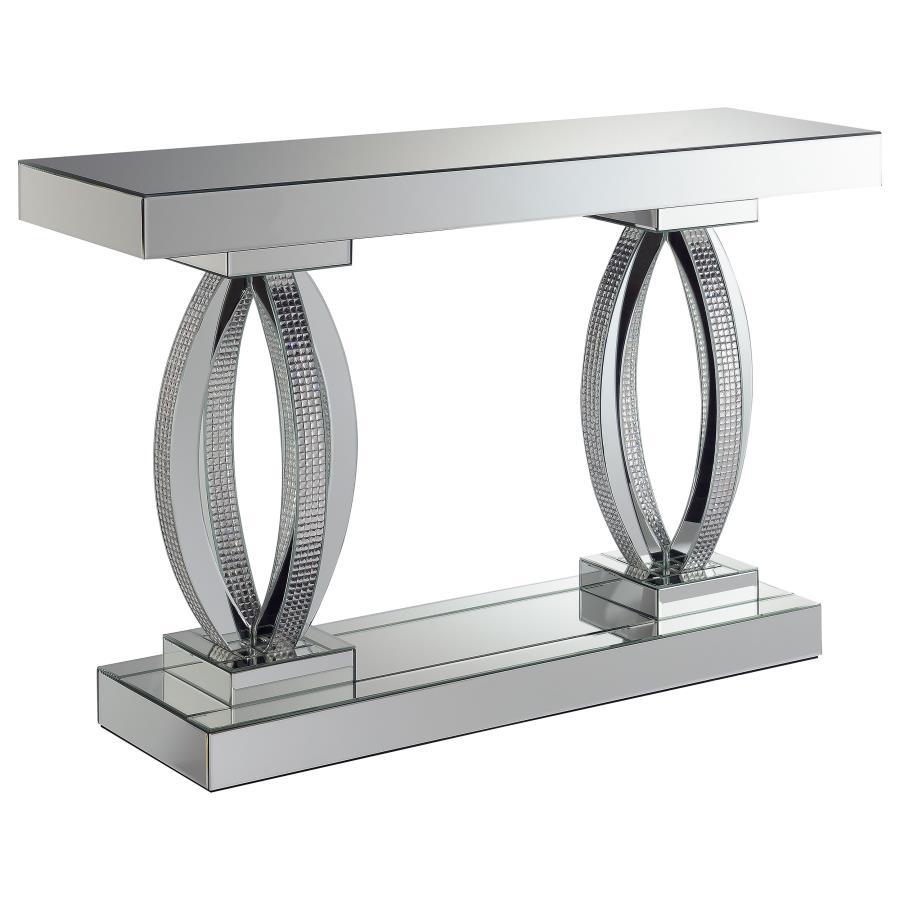 Amalia Mirrored Acrylic Entryway Sofa Console Table – Silver Finish with Crystal Accents, Modern Glam Design, Ideal for Hallways & Living Rooms