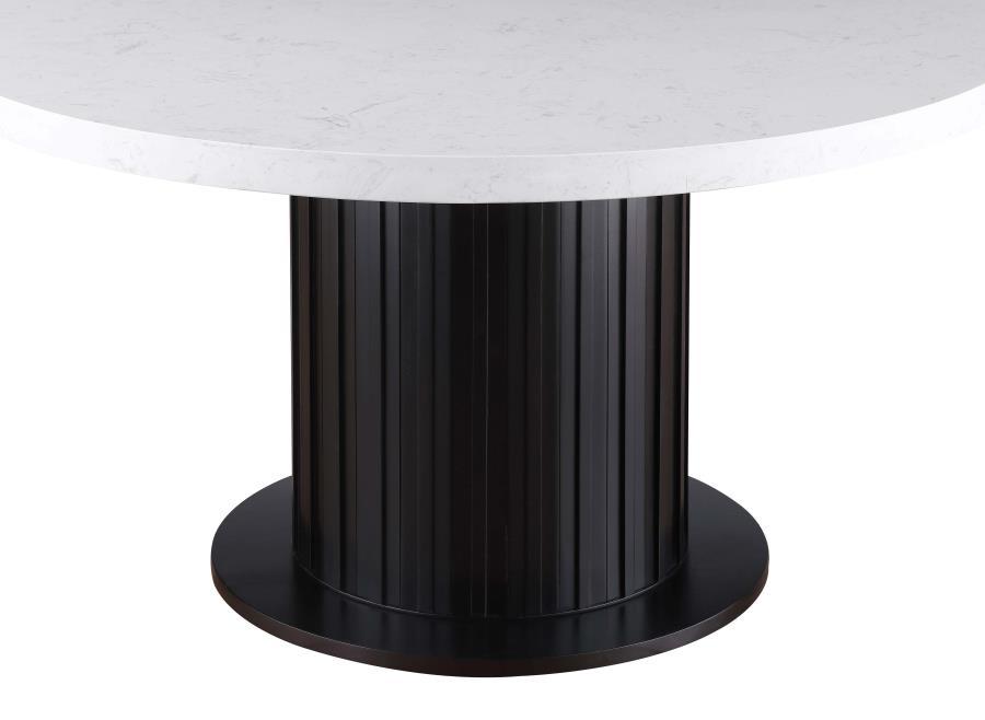 Sherry Round Marble Top Dining Table With Rustic Espresso Pedestal Base - 54-Inch Modern Dining Table For Contemporary Interiors
