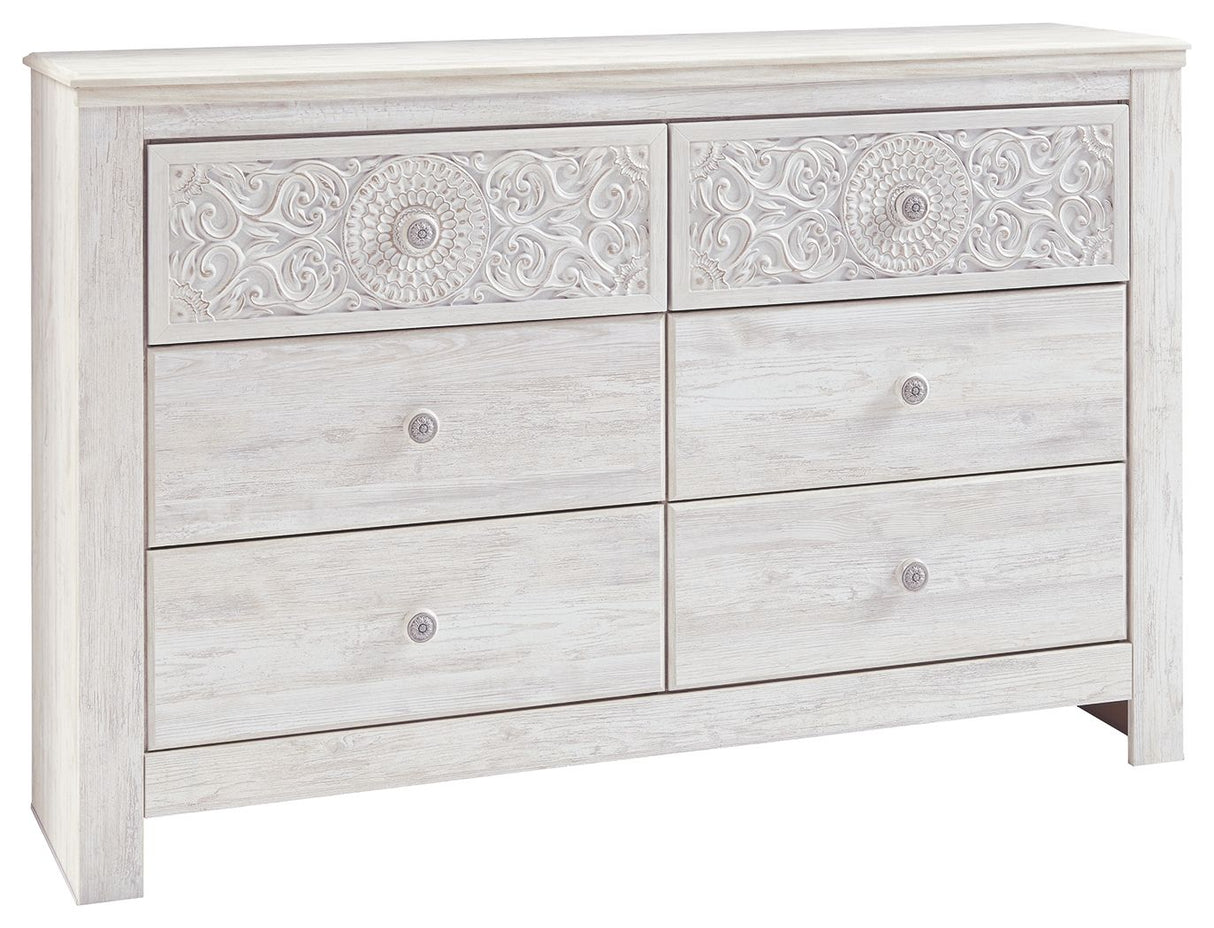 Paxberry - Six Drawer Dresser - Medallion Drawer Pulls - Whitewash