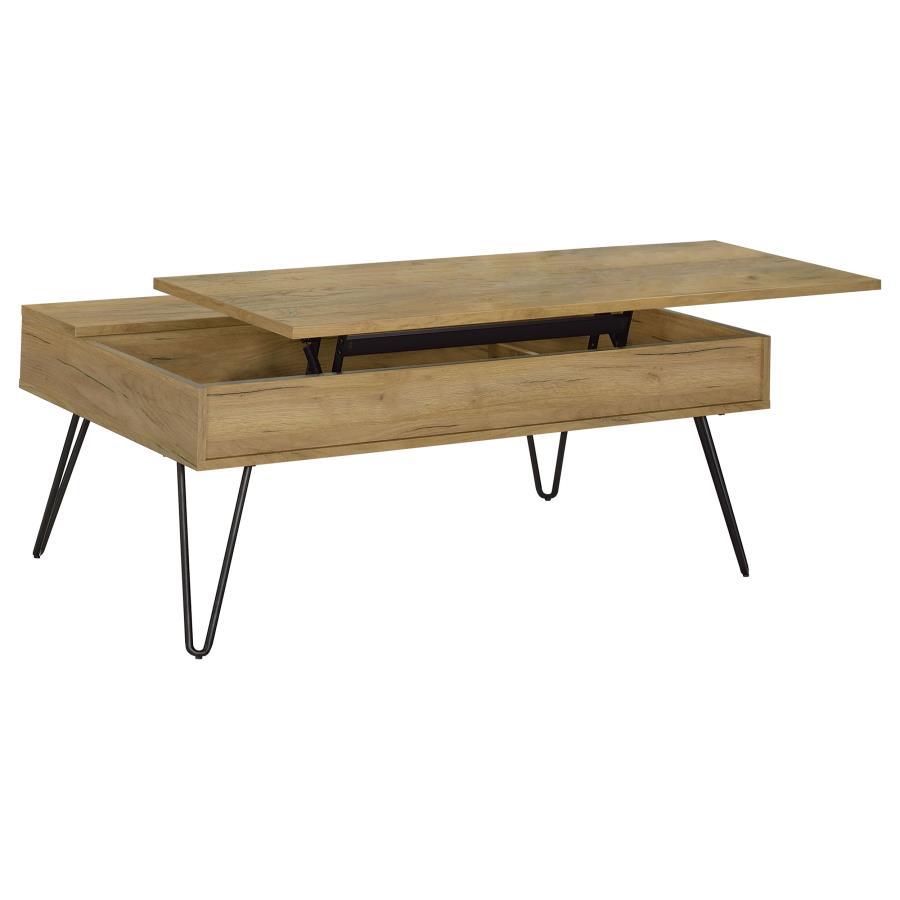 Fanning Lift Top Coffee Table – Engineered Wood Construction in Golden Oak | Hidden Storage & Pop-Up Surface for Living Room Functionality