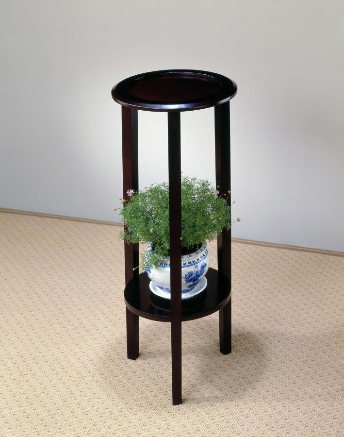 Kirk 1-Shelf Round Wood Plant Stand Side Table – Espresso Finish, Hardwood and Engineered Wood, Compact Round Accent Table for Living Room, Entryway