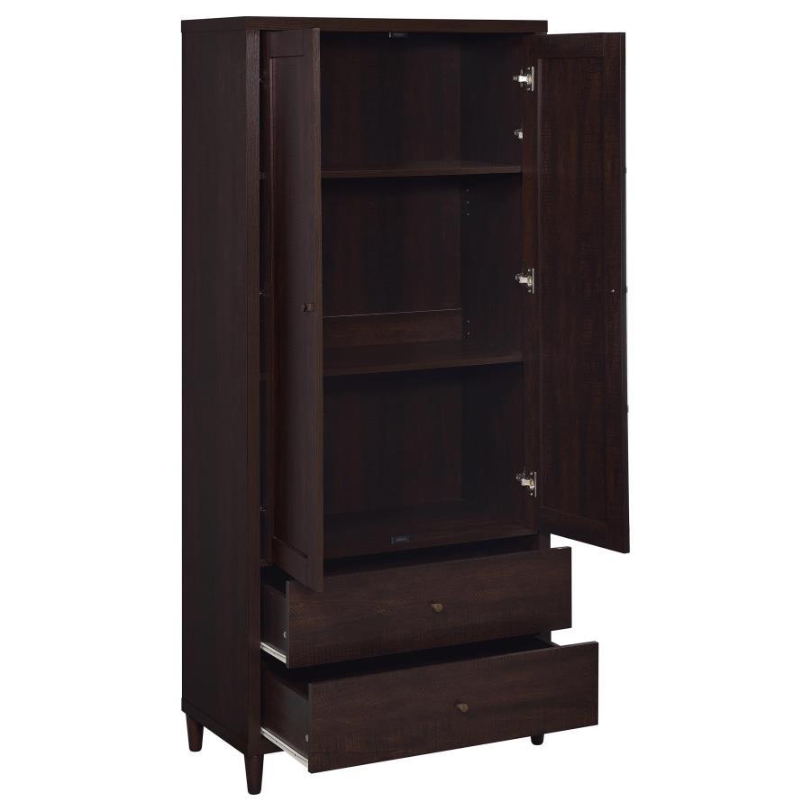 Wadeline 2 Door Tall Accent Storage Cabinet in Rustic Tobacco, Large Floor Cabinet with Drawers, Pantry or Living Room Organizer, Contemporary Rustic
