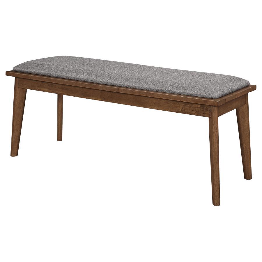 Alfredo Upholstered Dining Bench – Gray Fabric Seating with Natural Walnut Wood Frame, Mid-Century Tapered Legs, Modern Contemporary Design