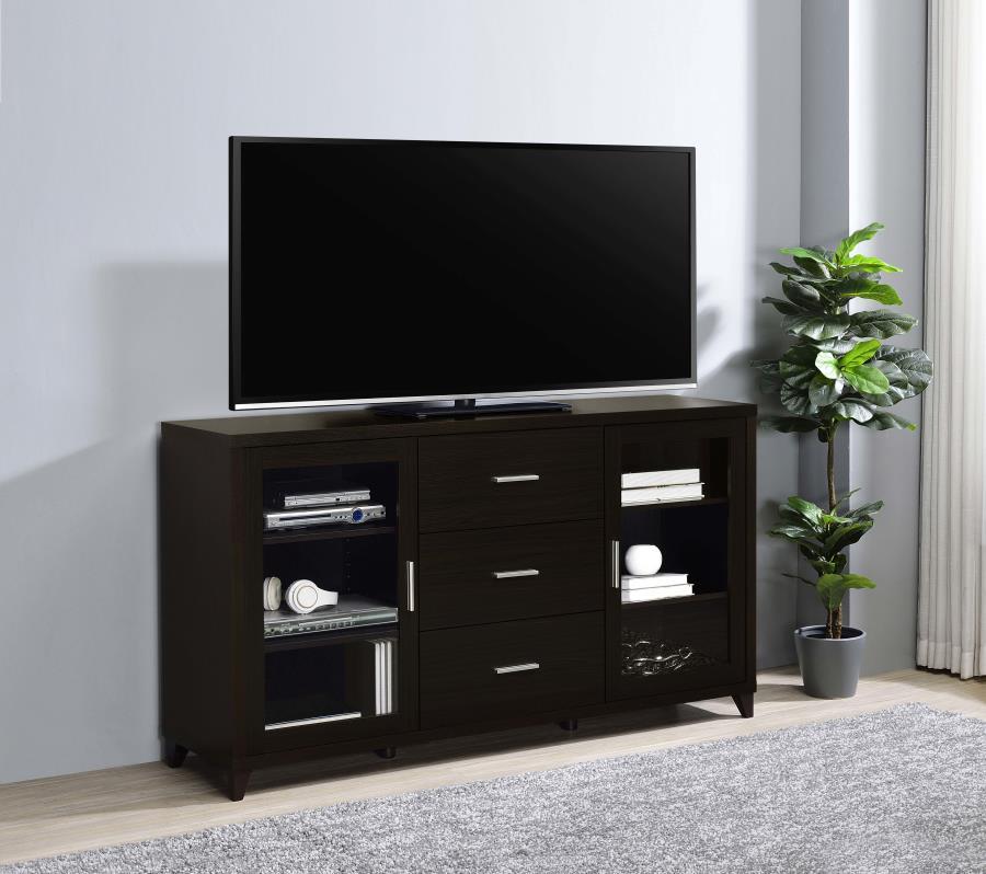 Lewes 2 Door Engineered Wood TV Stand in Cappuccino – Modern Storage Console with Adjustable Shelves, 3 Drawers & Tapered Legs for Living Room