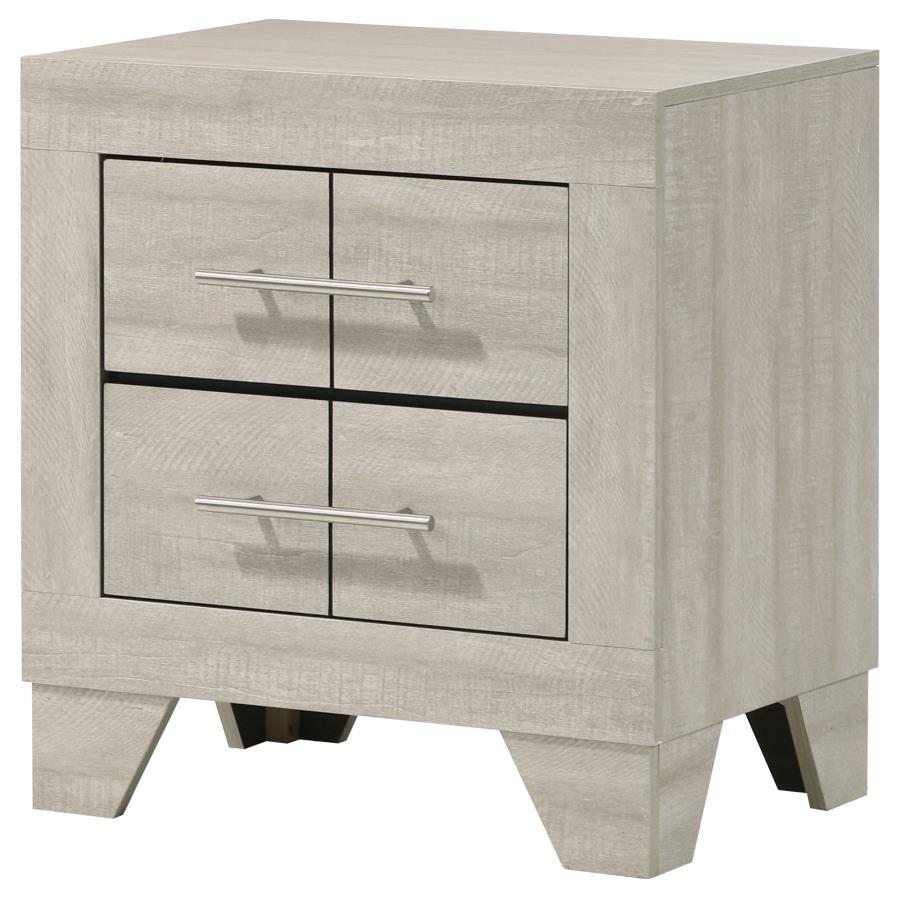 Trenton 2-Drawer Nightstand in Rustic Cream – Contemporary Bedside Table with English Dovetail Drawers, Polished Nickel Handles & Compact Storage