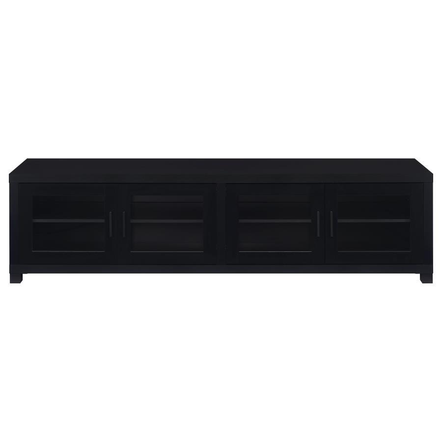 Jupiter 4-Door Engineered Wood TV Stand – Black, Modern Media Console with Adjustable Shelves for Living Room Entertainment