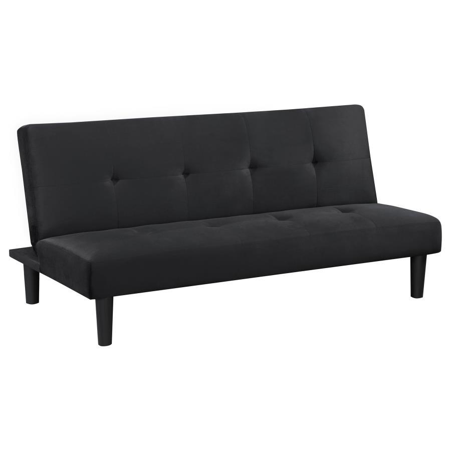 Stanford Upholstered Tufted Convertible Sofa Bed in Black – Compact Armless Sofa with Fold-Flat Guest Bed, Modern Living Room Furniture