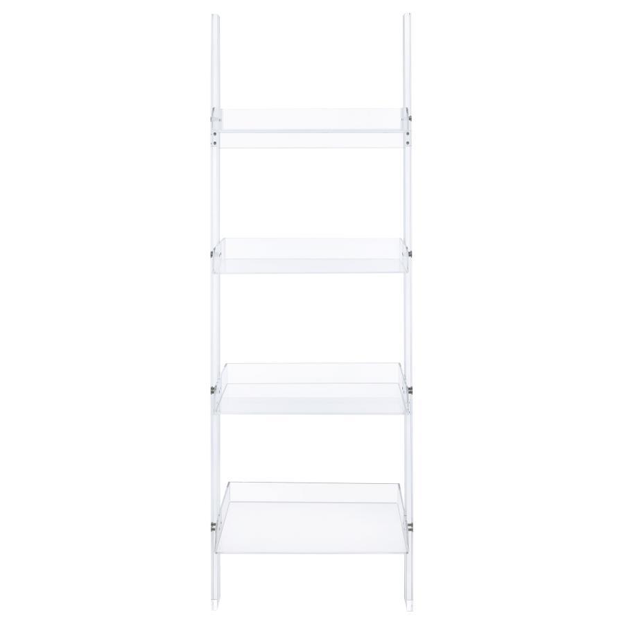 Amaturo - 4-Shelf Acrylic Ladder Bookshelf in Clear – Modern Display Shelf for Books, Décor, Multimedia, and Stylish Home Organization