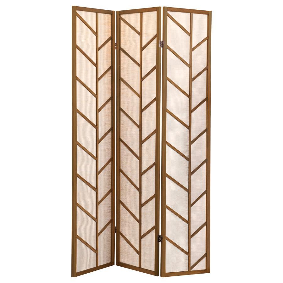 Mila 3-Panel Folding Shoji Screen Room Divider in Walnut – Rustic Pine Wood Frame with Semi-Translucent Jute Linen Panels for Farmhouse & Modern Spaces
