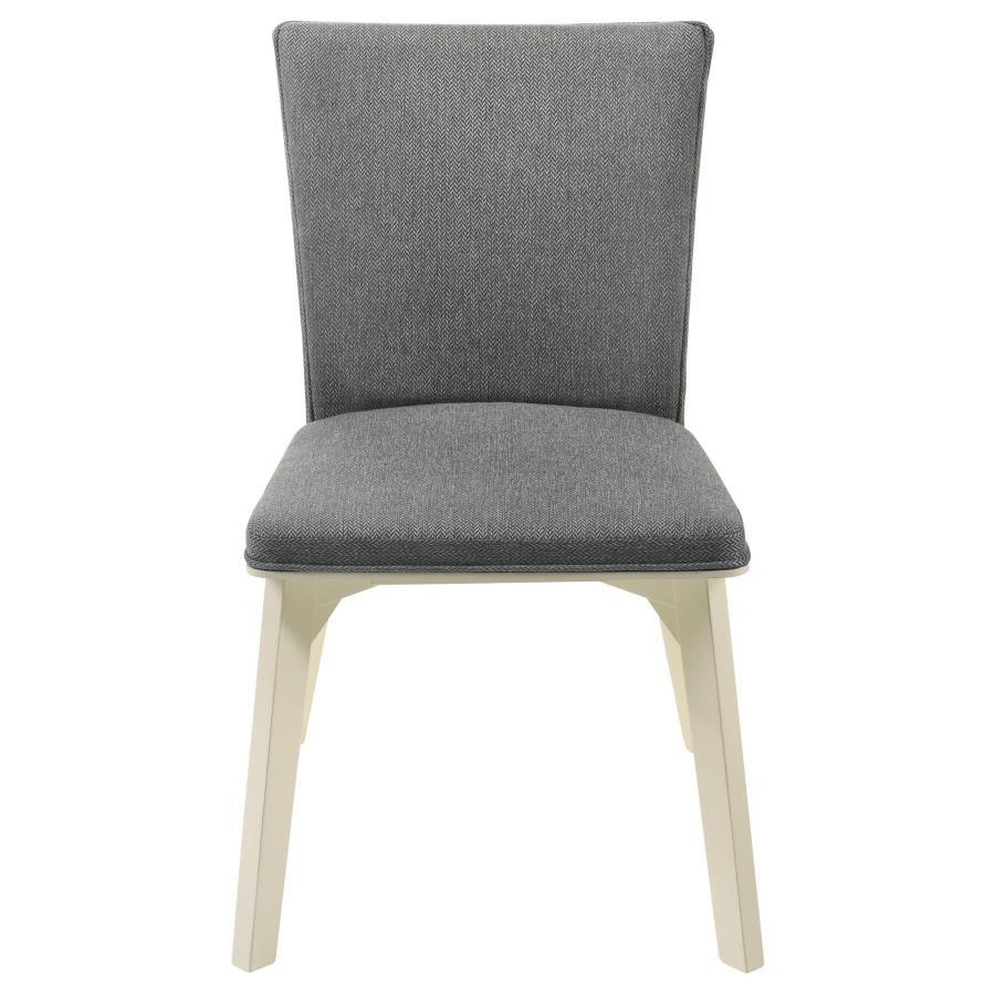 Biloxi Upholstered Dining Side Chair Set of 2 – Gray Fabric, Plush Cushioning, White Angular Base, Modern Contemporary Seating for Kitchen or Dining Room