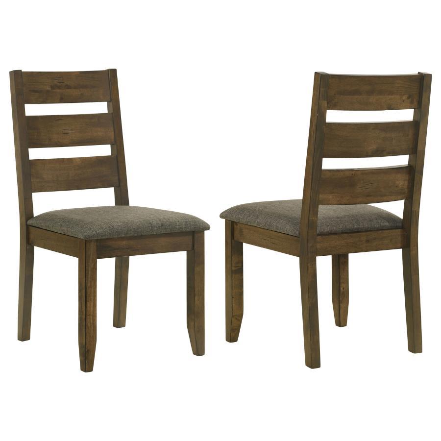 Alston - Wood Dining Side Chair Set of 2 in Knotty Nutmeg Finish with Rustic Slatted Back, Solid Hardwood Frame, and Padded Brown Upholstered Seat