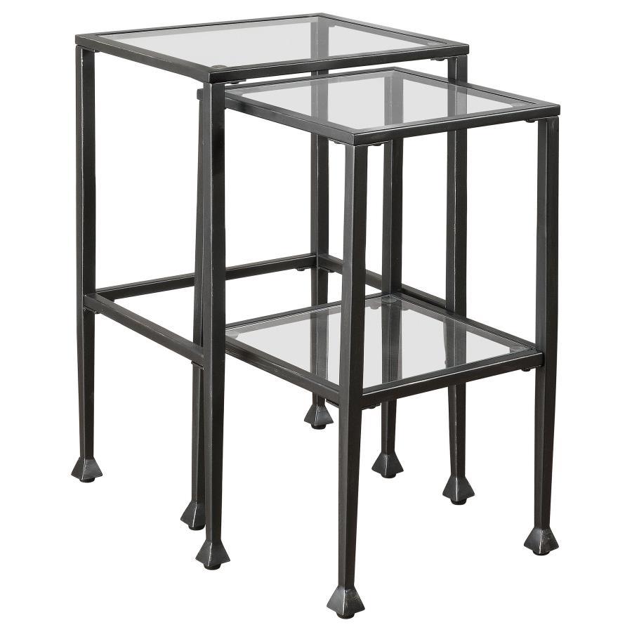 Leilani 2-Piece Glass Top Nesting Table Set – Black Powder-Coated Metal Frame, Tempered Glass, Modern Accent and Side Tables