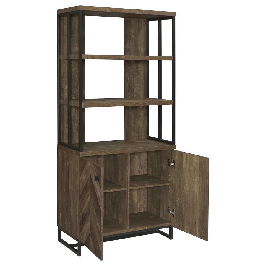 Millbrook - 2 Door Storage Bookshelf in Rustic Oak – Industrial Gunmetal Frame, Adjustable Shelves, Open Display, Modern Farmhouse Style
