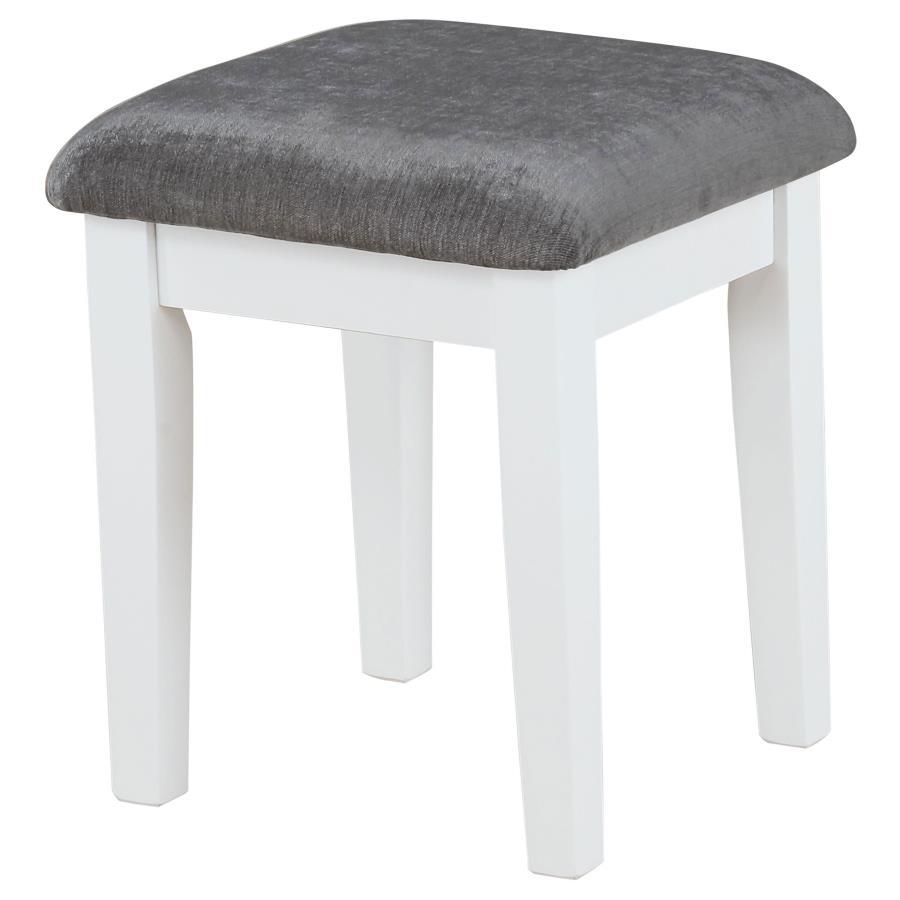 Elijah Vanity Set With Lighting & Stool - White and Dark Gray, Hollywood Glam Makeup Table, LED Mirror Lights, Bedroom or Dressing Room Vanity