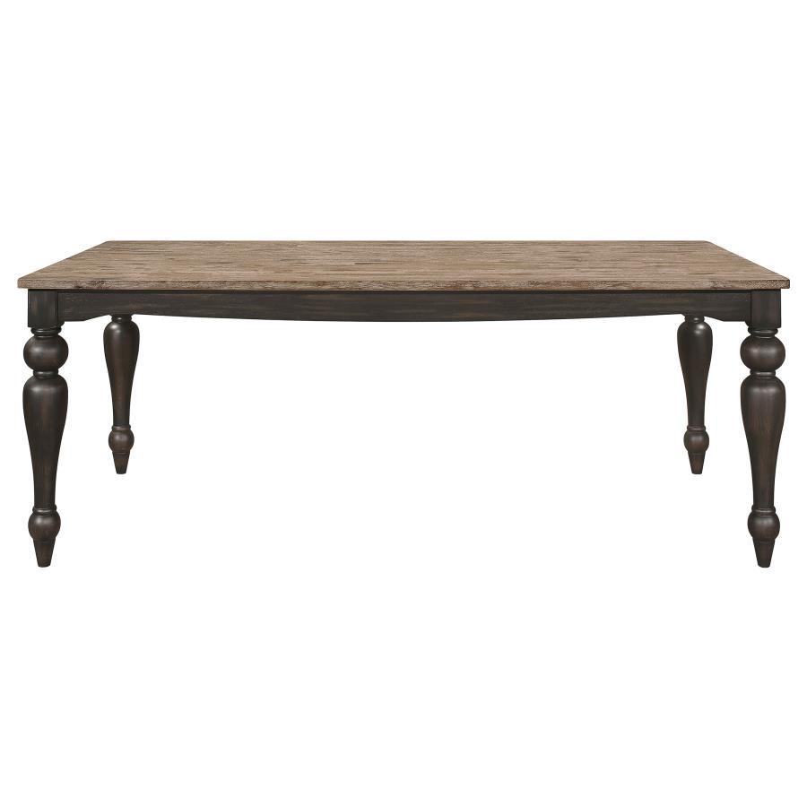 Bridget Rectangular Dining Table in Brown Brushed – Traditional Wooden Table with Turned Legs, Square Edge Top & Distressed Rustic Finish for Dining