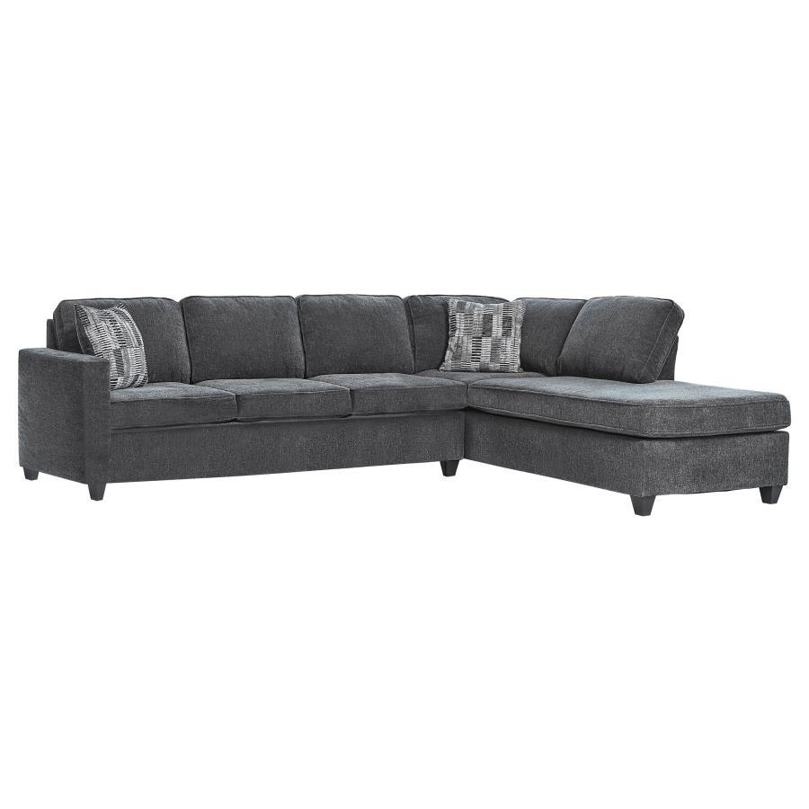 Mccord Upholstered Track Arm Sectional Sofa in Dark Gray – Reversible 2-Piece Chenille Fabric Sofa with Chaise, Throw Pillows, and Tapered Legs