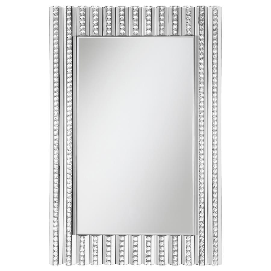 Aideen Acrylic Crystal Wall Mirror in Silver – Glam Rectangular Mirror with Beveled Glass & Faux Crystal Frame for Entryway or Bathroom