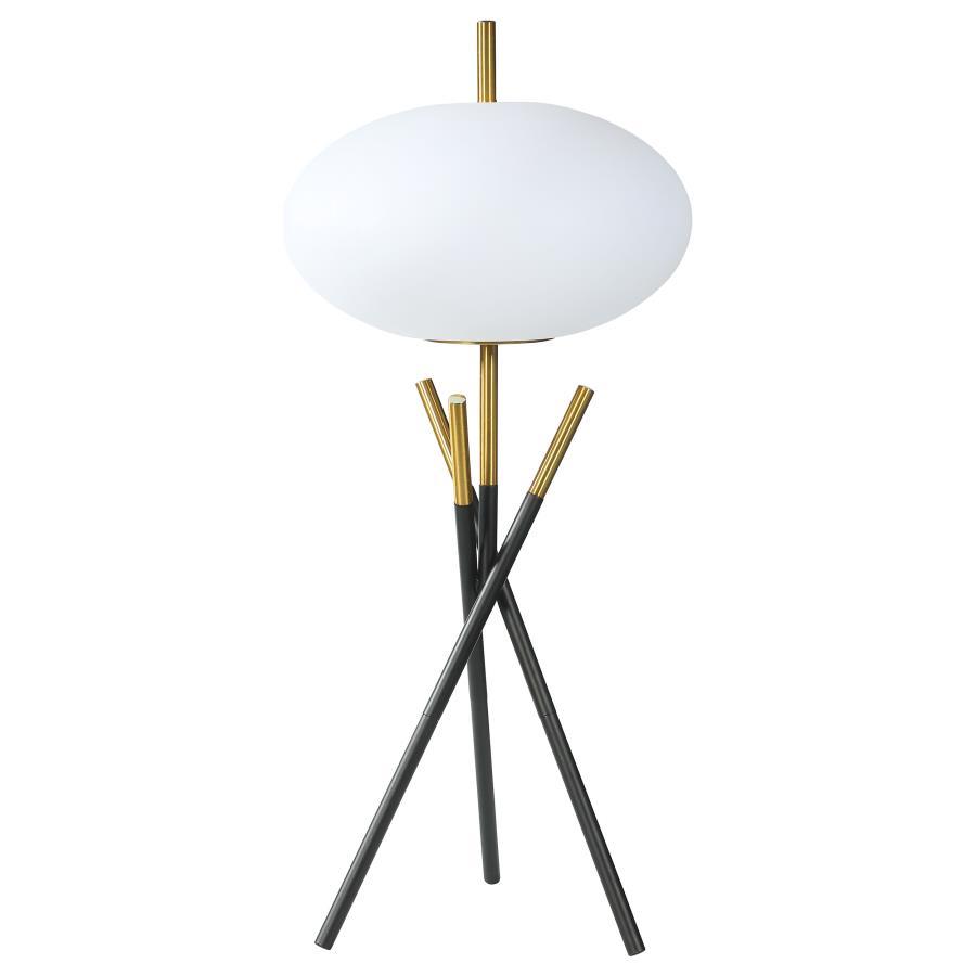 Layton White Orb Shade Tripod Table Lamp in Black – Modern Black and Gold Metal Design with Frosted Globe Shade for Ambient Home Lighting
