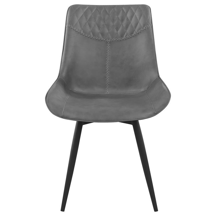 Brassie Upholstered Swivel Dining Side Chair Set of 2 – Gray Fabric with Plush Scooped Seat, Quilted Backrest, Cross-Stitched Details, Mid-Century Modern Style