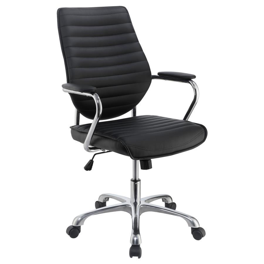 Chase Upholstered Adjustable Home Office Desk Chair – Ergonomic Desk Chair with Padded Seat, Swivel Base, Casters, Armrests, Black