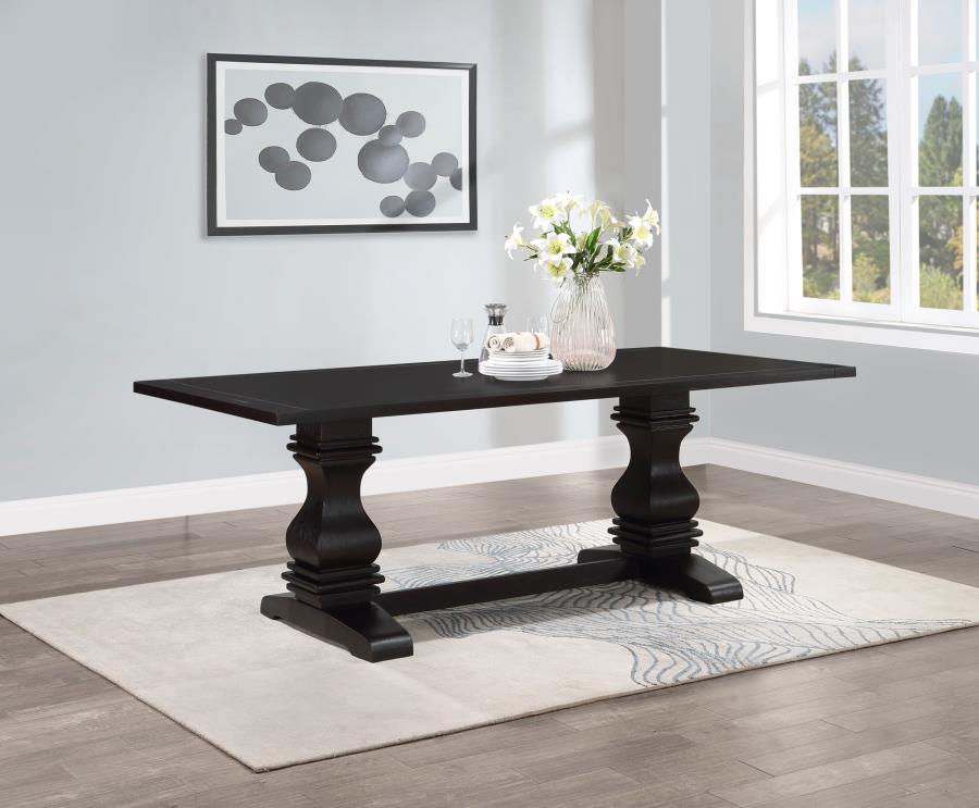 Parkins Rectangular Dining Table – Rustic Espresso Finish with Curved Trestle Legs, Sturdy Wood Construction & Spacious Design for Family Meals