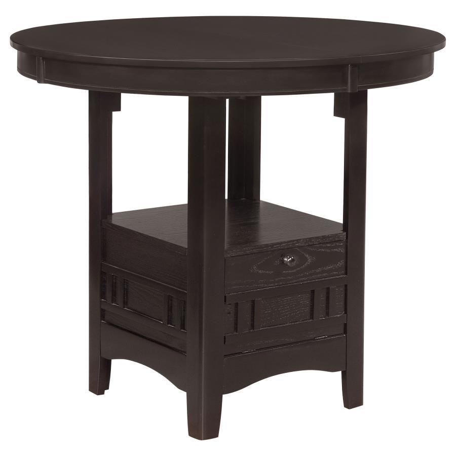 Lavon Oval Extension Counter Dining Table – Espresso Wood Table with 18" Leaf, Storage Base & Shelf for Glassware, Perfect for Modern Entertaining
