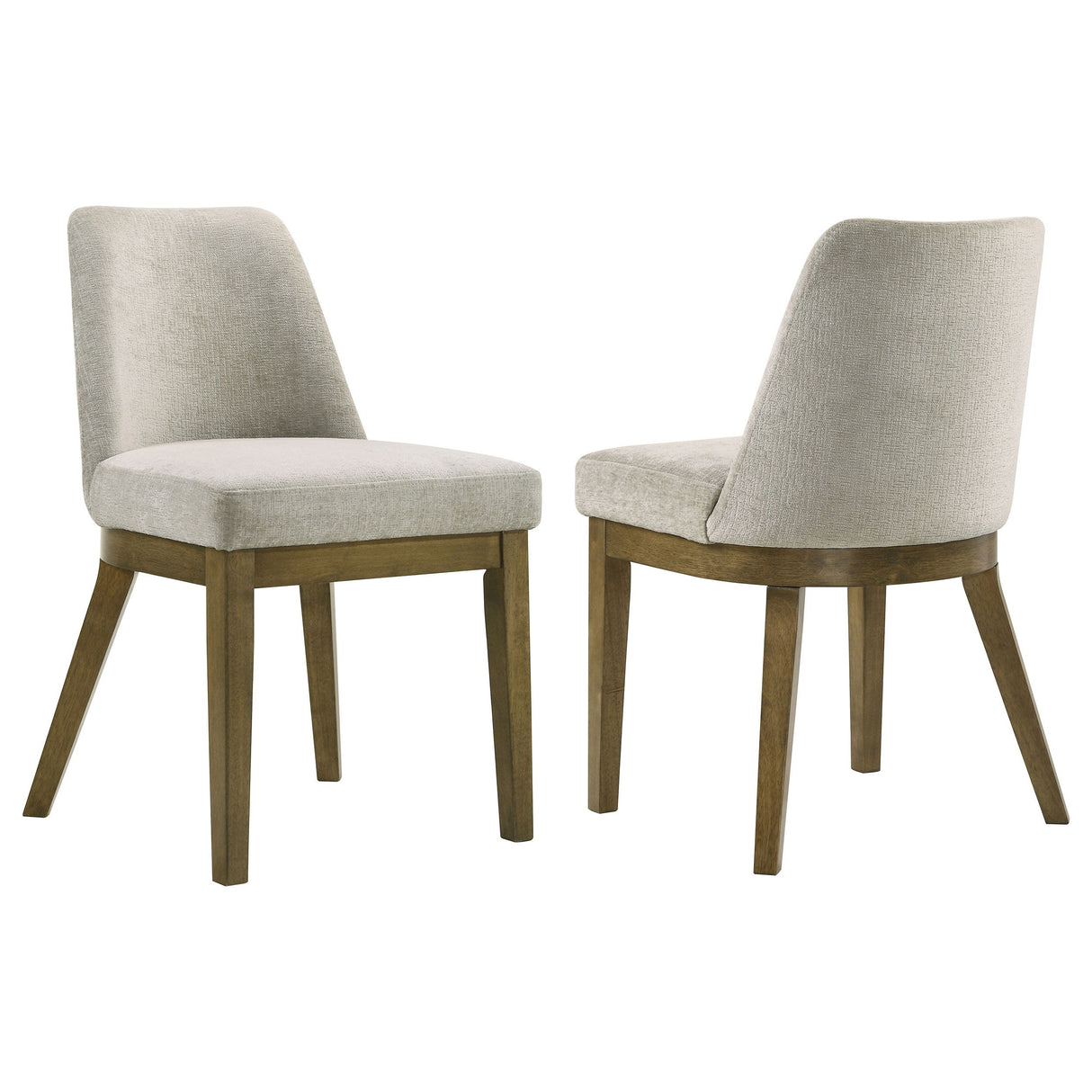 Castlewood Upholstered Dining Side Chair Set of 2 – Brown Oak Wood Base, Light Tan Fabric Cushions, Modern Comfortable Dining Seating