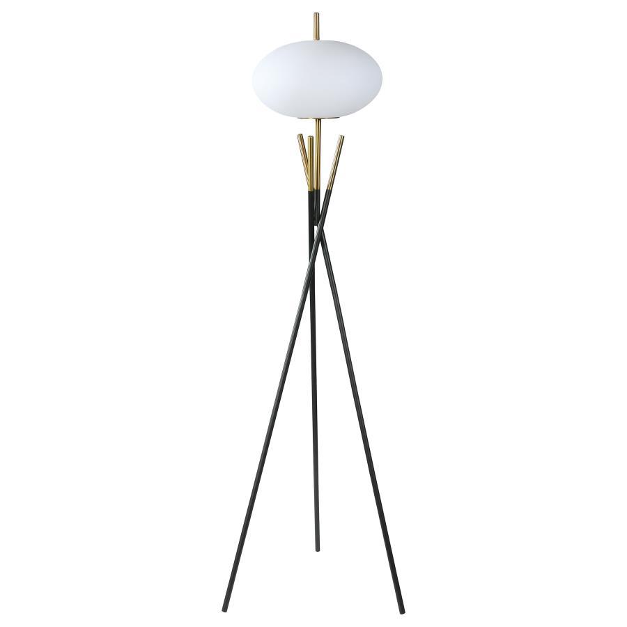 Layton White Orb Shade Tripod Floor Lamp with Frosted Globe Shade, Black & Gold Metal Base, Modern Lighting for Living Room or Bedroom