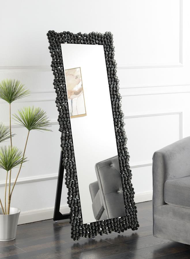 Mckay Acrylic Frame Standing Mirror in Smokey Gray – Full-Length Crystal-Accented Floor Mirror with Integrated Easel, Glamorous Contemporary Décor