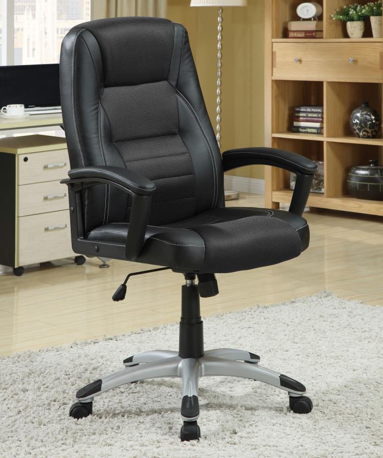 Dione Upholstered Adjustable Home Office Desk Chair – Black Leatherette, Swivel Base, Height Adjustable, Comfortable Ergonomic Seating