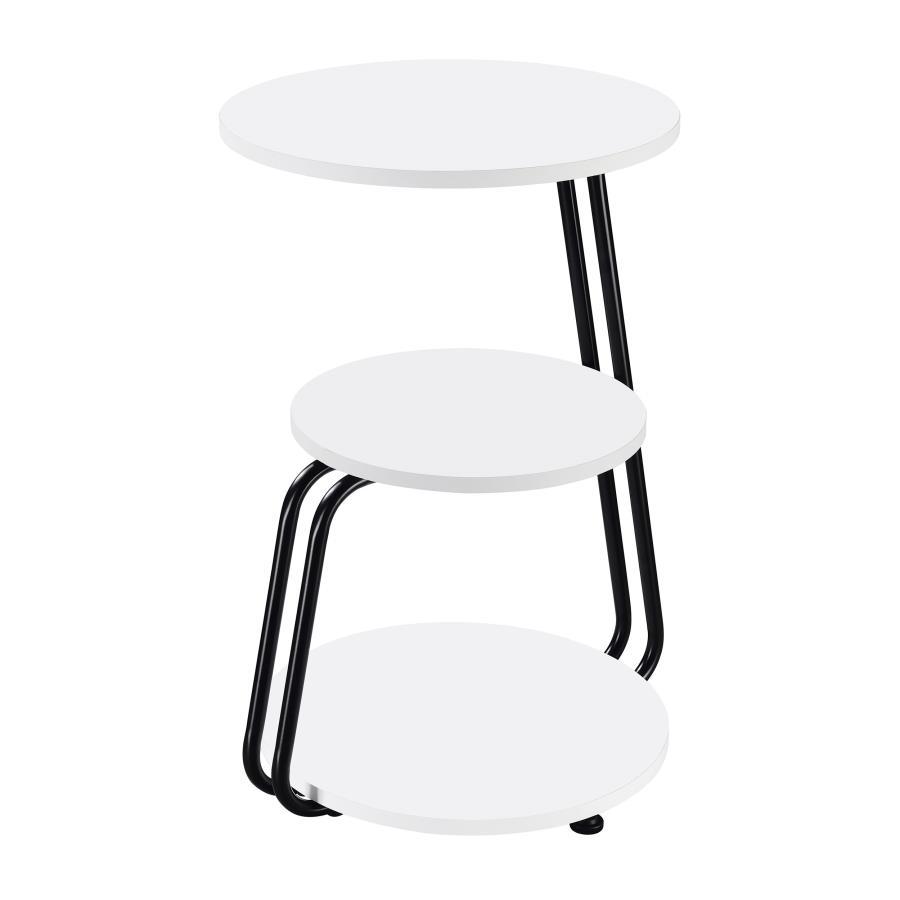 Hilly 3-Tier Round Accent Side Table – White and Black Contemporary End Table with Sturdy Metal Frame, Versatile Shelves, Perfect for Living Room Decor